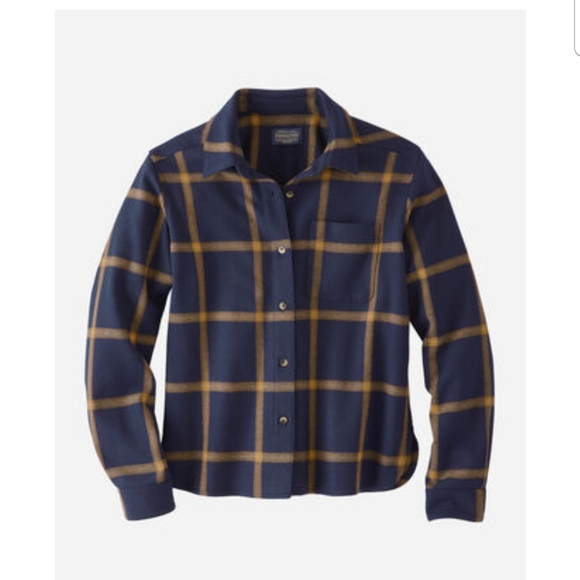 Pendleton Cropped Virgin Wool Shirt Navy Plaid - Picture 2 of 3